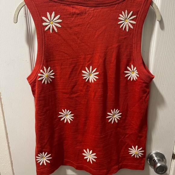 LOFT Red Tank Top with Daisy Embroidery - Picture 5 of 8